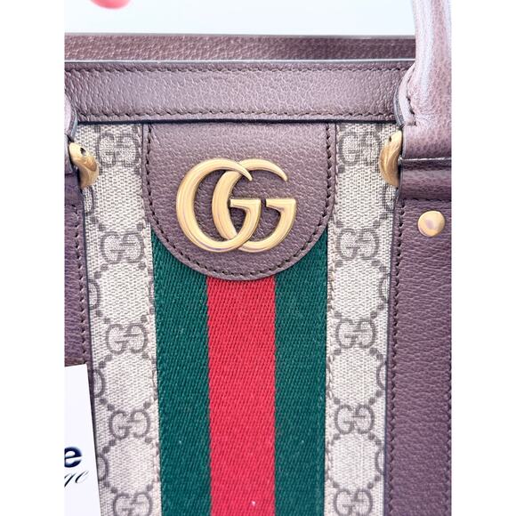 Gucci Ophidia Large Tote Bag Beige and Ebony GG Supreme Canvas with Leather Trim - Picture 15 of 16